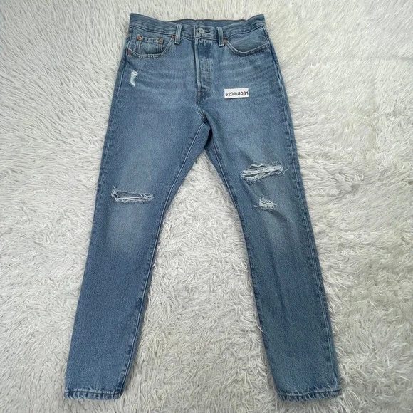 Levis Pants Womens 29x28 Blue 501S Skinny Button Fly Distressed Denim Jeans - Picture 14 of 14